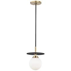 Mitzi Ellis 7" Wide Aged Brass and Black Modern LED Mini Pendant
