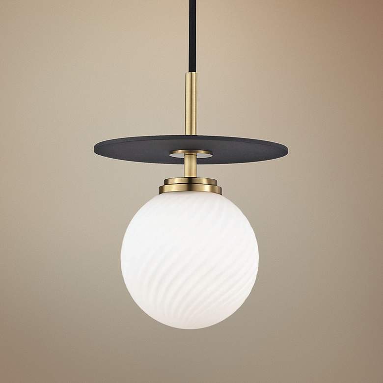 Image 1 Mitzi Ellis 7 inch Wide Aged Brass and Black Modern LED Mini Pendant