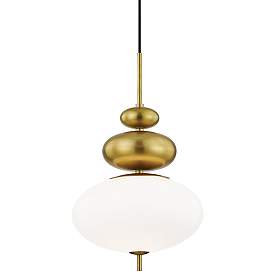 Image2 of Mitzi Elsie 13" Wide Aged Brass and Opal Glass Modern Pendant Light