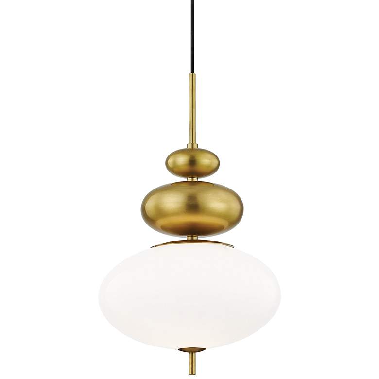 Image 2 Mitzi Elsie 13 inch Wide Aged Brass and Opal Glass Modern Pendant Light