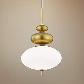 Image1 of Mitzi Elsie 13" Wide Aged Brass and Opal Glass Modern Pendant Light