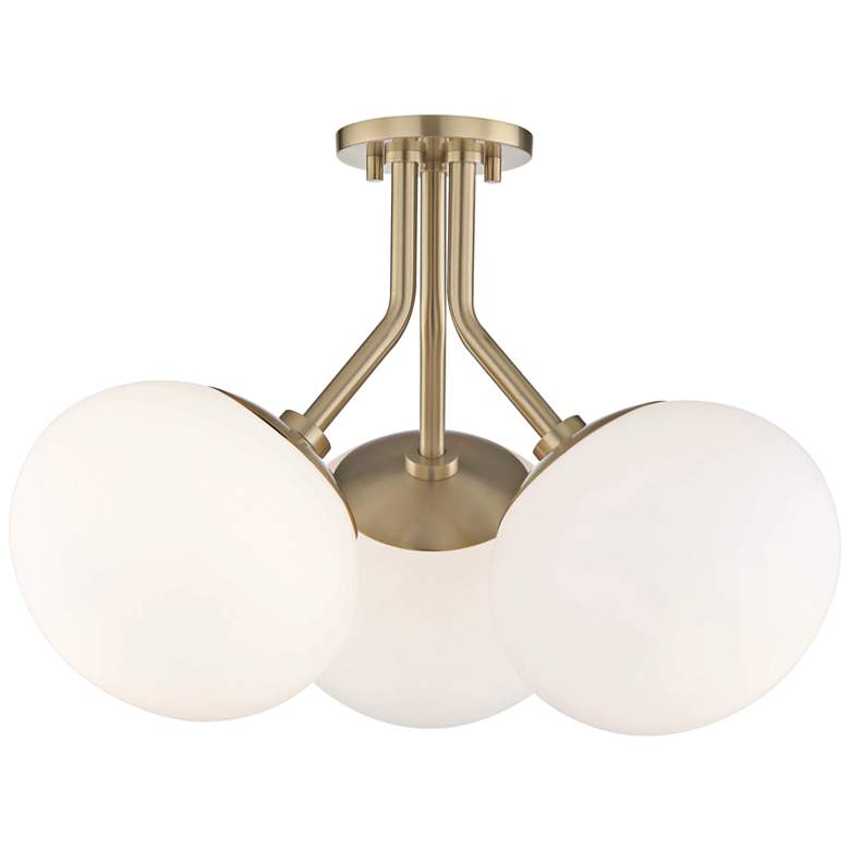 Image 2 Mitzi Estee 19" Aged Brass 3-Light White Glass Globe Ceiling Light