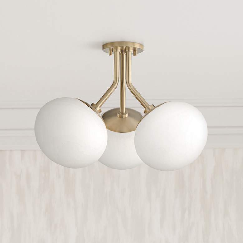 Image 1 Mitzi Estee 19" Aged Brass 3-Light White Glass Globe Ceiling Light