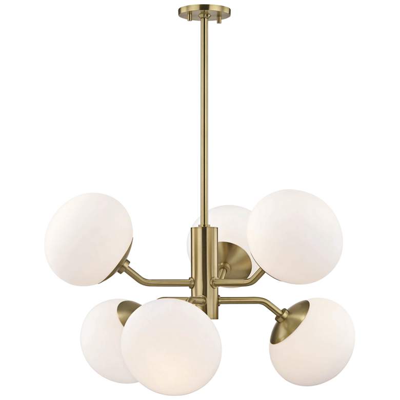 Image 2 Mitzi Estee 28 inch Wide Aged Brass 6-Light Chandelier