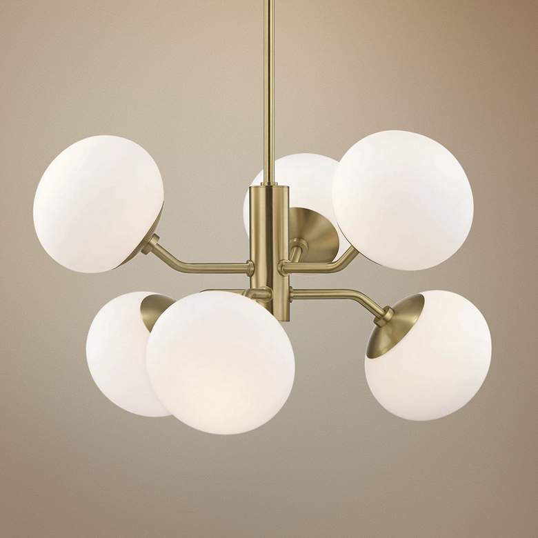 Image 1 Mitzi Estee 28" Wide Aged Brass White Glass Modern 6-Light Chandelier