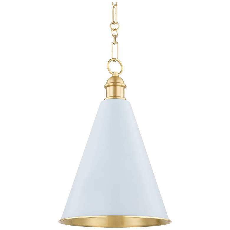 Image 1 Mitzi Fenimore 12.5" Wide Modern Aged Brass and Soft Blue Cone Pendant