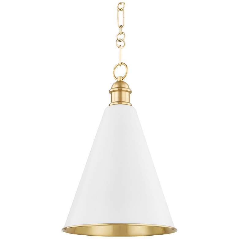 Image 1 Mitzi Fenimore 12.5" Wide Modern Aged Brass and White Cone Pendant