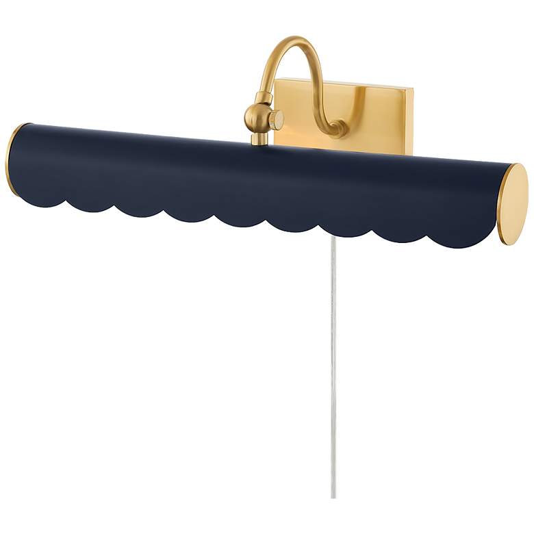 Image 1 Mitzi Fifi 22.5" Wide Brass and Blue Scalloped Plug-In Picture Light