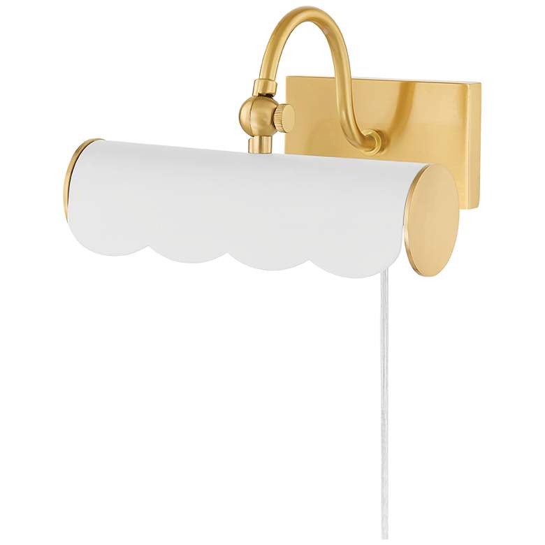 Image 1 Mitzi Fifi 8.75" Wide Aged Brass and White Plug-In Shelf Picture Light
