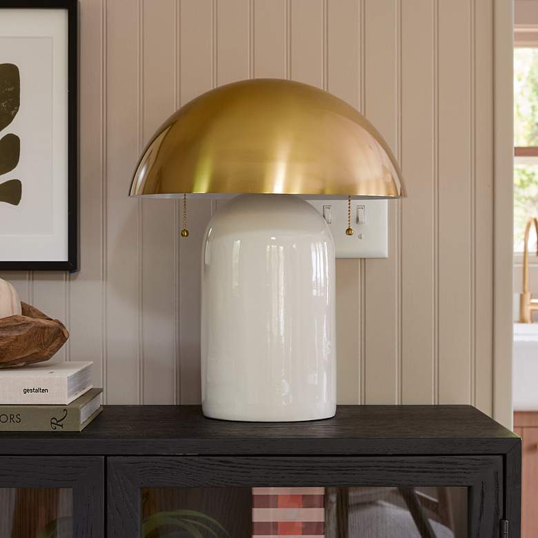 Image 1 Mitzi Gaia 16 1/2" Modern Ceramic Mushroom Dome Aged Brass Table Lamp