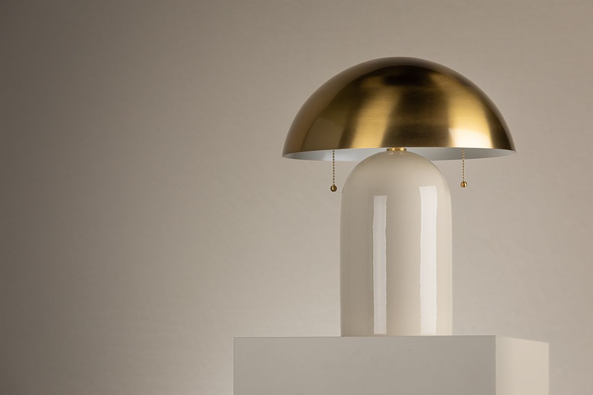 Mitzi Gaia 16 1/2" Modern Ceramic Mushroom Dome Aged Brass Table Lamp