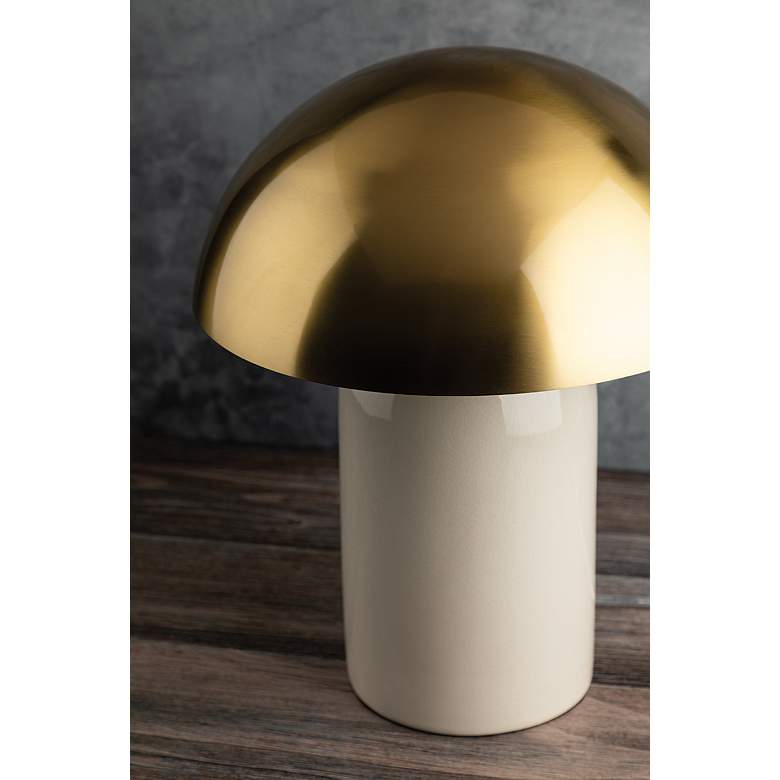 Image 4 Mitzi Gaia 16 1/2" Modern Ceramic Mushroom Dome Aged Brass Table Lamp more views