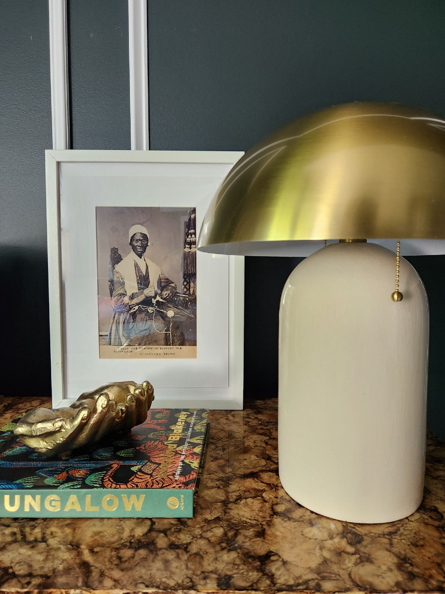Mitzi Gaia 16 1/2" Modern Ceramic Mushroom Dome Aged Brass Table Lamp
