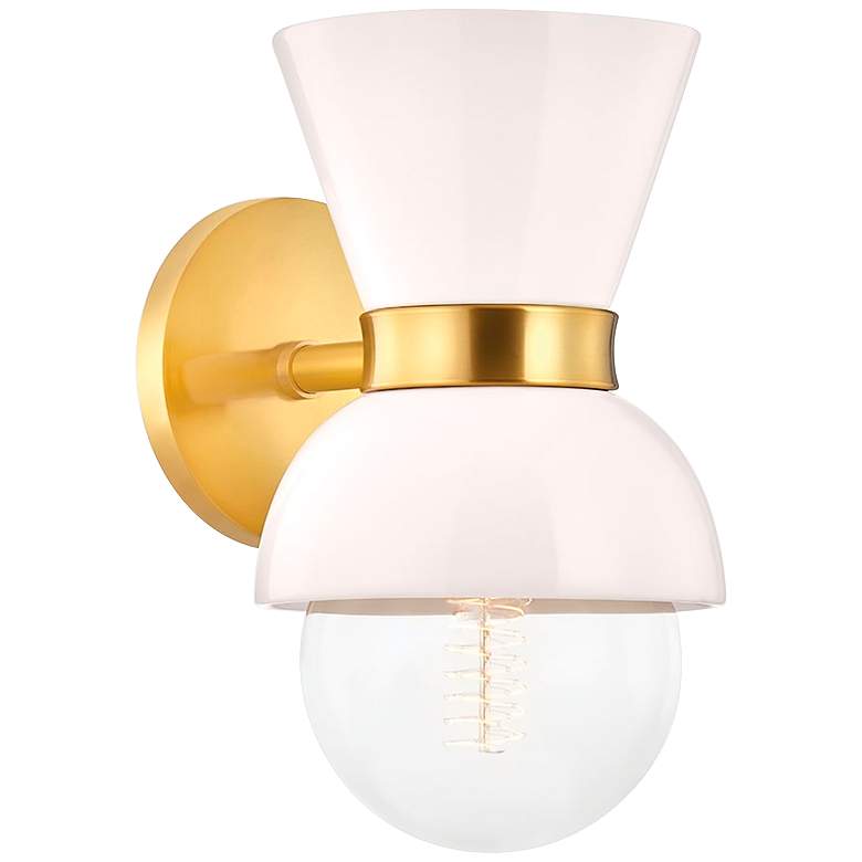 Image 1 Mitzi Gillian 10 1/2" High Aged Brass and Cream Wall Sconce