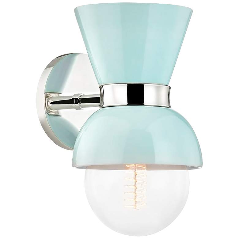 Image 1 Mitzi Gillian 10 1/2 inchH Nickel Robins Egg Blue Wall Sconce