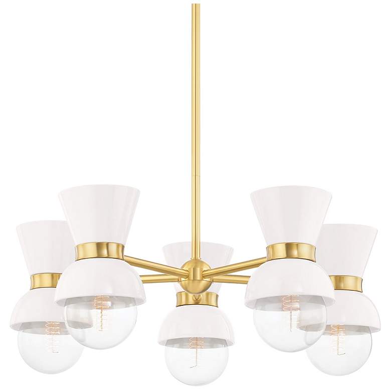 Image 2 Mitzi Gillian 5 Light Chandelier in Aged Brass W/ Ceramic Gloss Cream