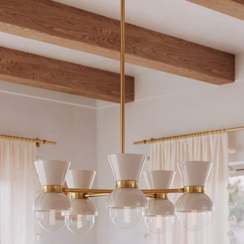Image 1 Mitzi Gillian 5 Light Chandelier in Aged Brass W/ Ceramic Gloss Cream