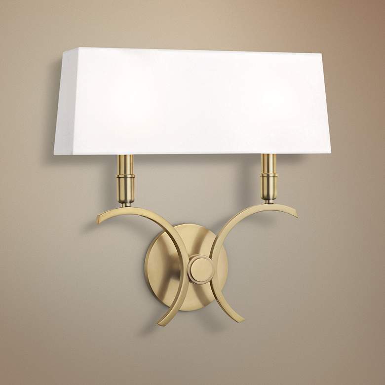 Image 1 Mitzi Gwen 14 3/4" High Aged Brass 2-Light Wall Sconce