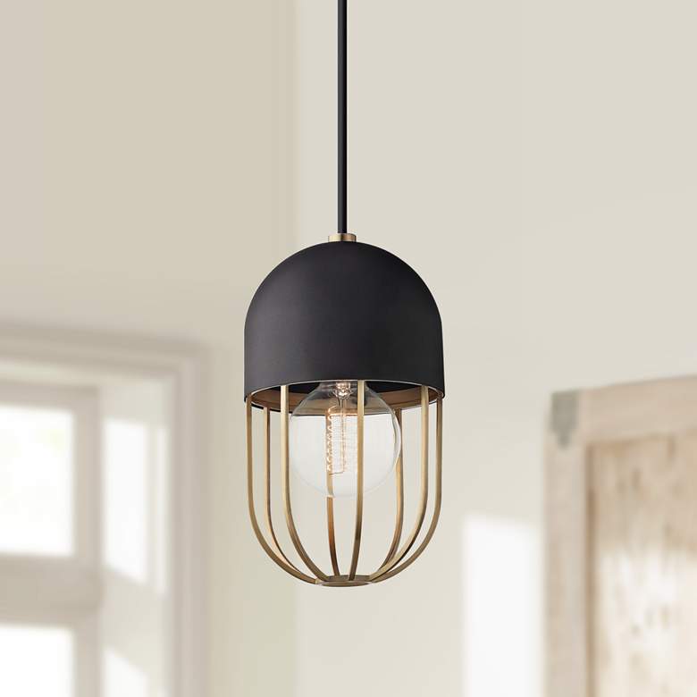 Image 1 Mitzi Haley 5 1/2" Wide Aged Brass and Black Mini Pendant