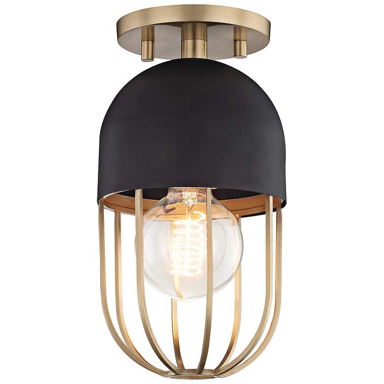 Image 2 Mitzi Haley 5 1/2" Wide Black and Aged Brass Open Cage Ceiling Light