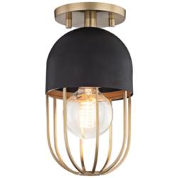 Mitzi Haley 5 1/2&quot; Wide Black and Aged Brass Open Cage Ceiling Light