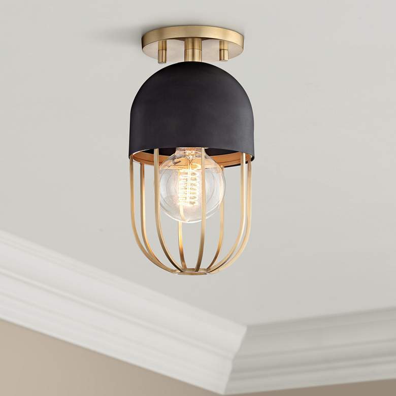 Image 1 Mitzi Haley 5 1/2 inch Wide Black and Aged Brass Open Cage Ceiling Light
