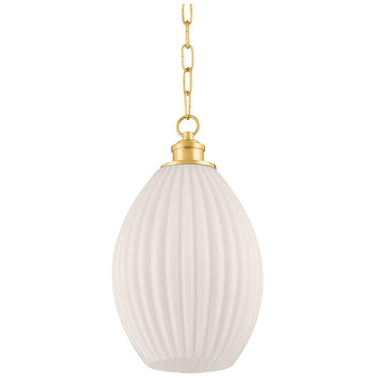 Image 1 Mitzi Hillary 9" Wide Aged Brass Fluted Glass Mini Pendant