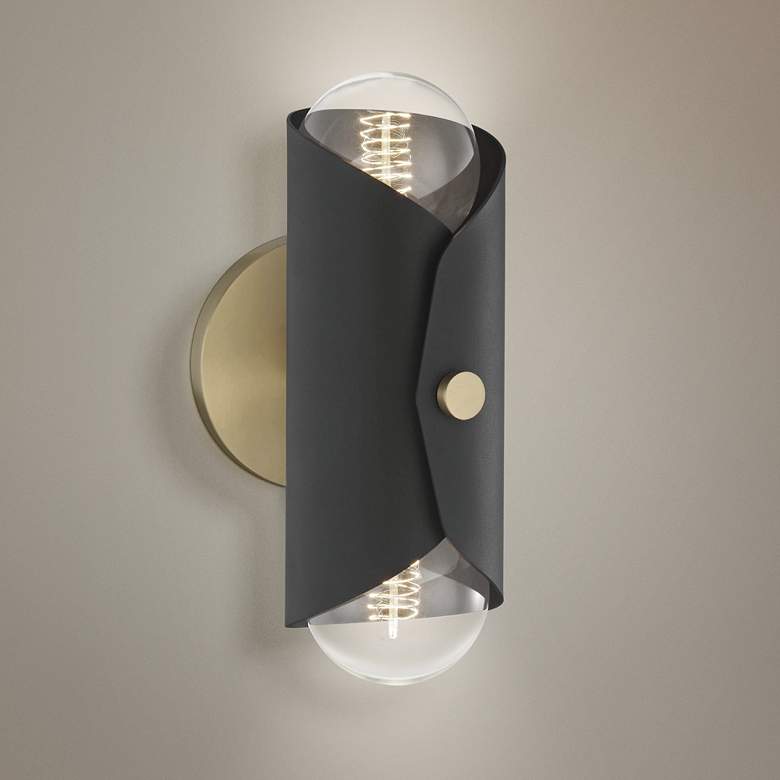 Image 1 Mitzi Immo 11 inch High Aged Brass and Black 2-Light Wall Sconce