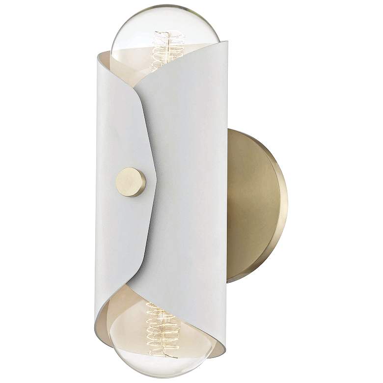 Image 1 Mitzi Immo 11" High Aged Brass and White 2-Light Wall Sconce