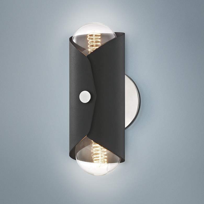 Image 1 Mitzi Immo 11 inch High Nickel and Black 2-Light Wall Sconce