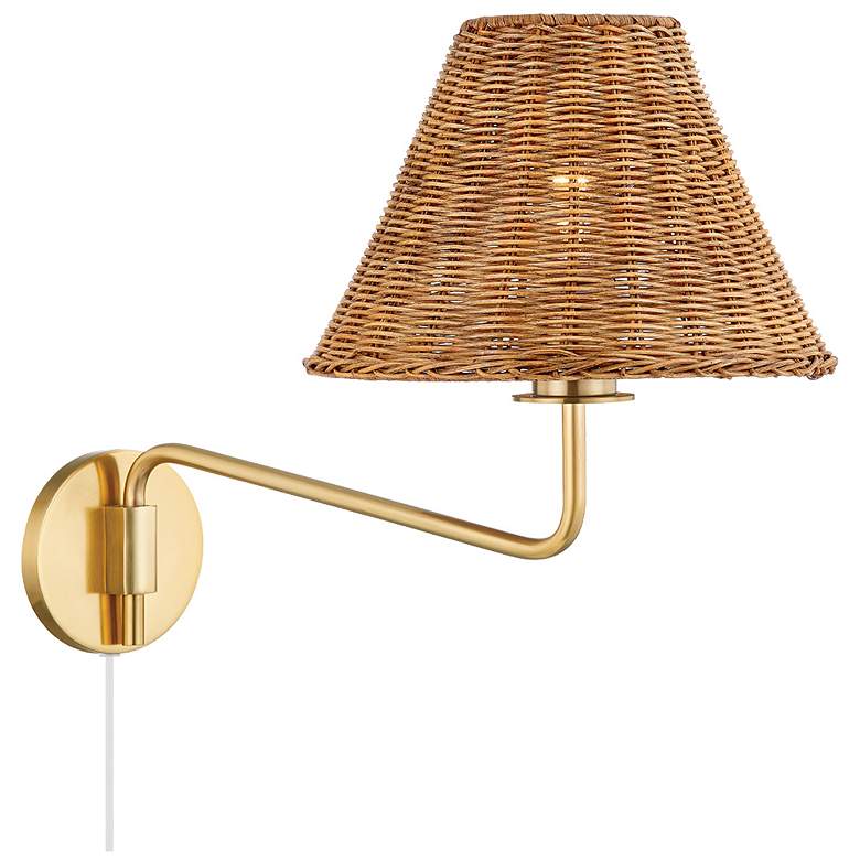 Image 1 Mitzi Issa 13 1/2" High Aged Brass Portable Wall Sconce