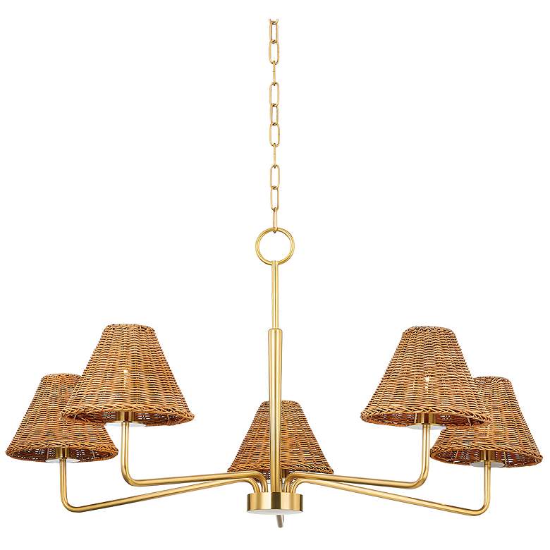 Image 1 Mitzi Issa 40" Wide Aged Brass and Rattan 5-Light Chandelier