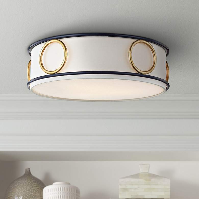 Image 1 Mitzi Jade 15 3/4 inch Wide Gold Leaf and Navy Ceiling Light