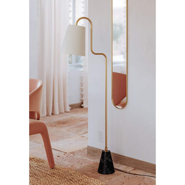 Image 1 Mitzi Jaimee 59" High Bent Gooseneck Arm Aged Brass Floor Lamp