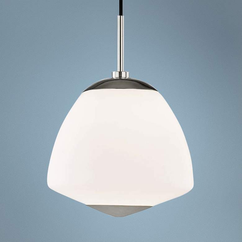 Image 1 Mitzi Jane 10"W Polished Nickel w/ Matte Glass Mini Pendant