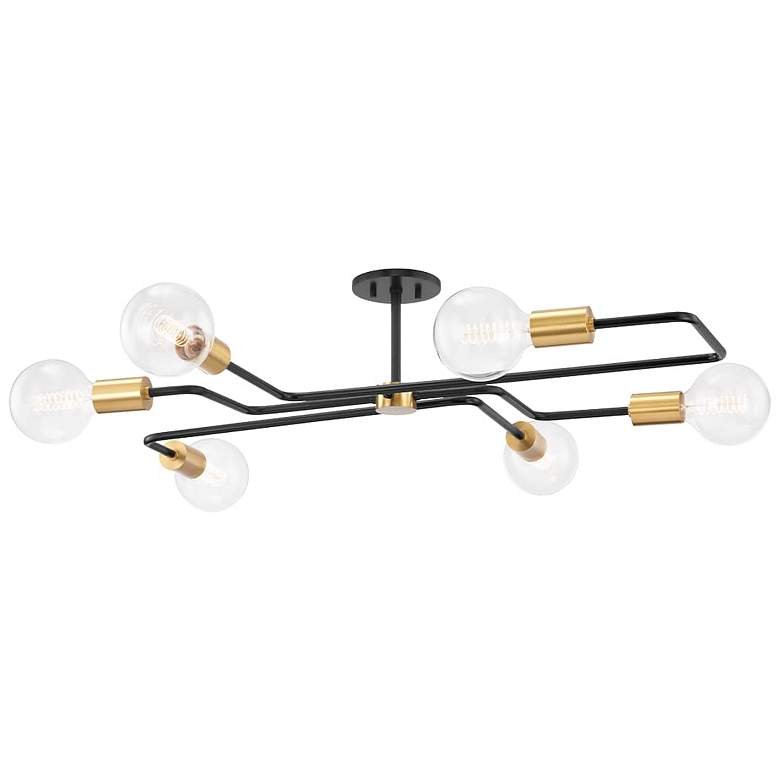 Image 1 Mitzi Jena 40"W Black and Aged Brass 6-Light Ceiling Light