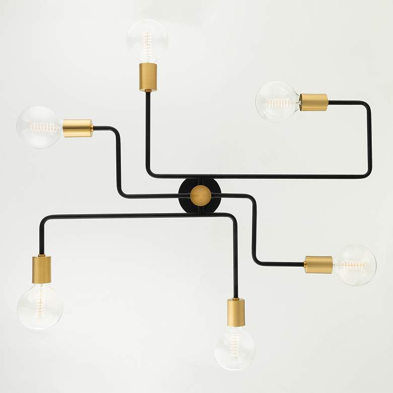 Image 6 Mitzi Jena 40"W Black and Aged Brass 6-Light Ceiling Light more views