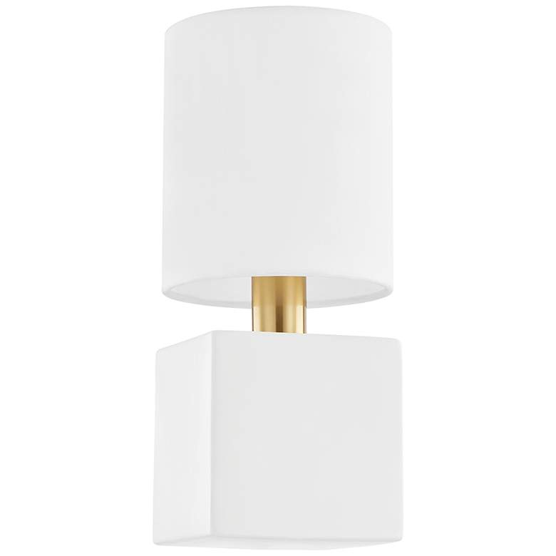 Image 1 Mitzi Joey 1 Light Wall Sconce in Aged Brass W/ Ceramic Satin White