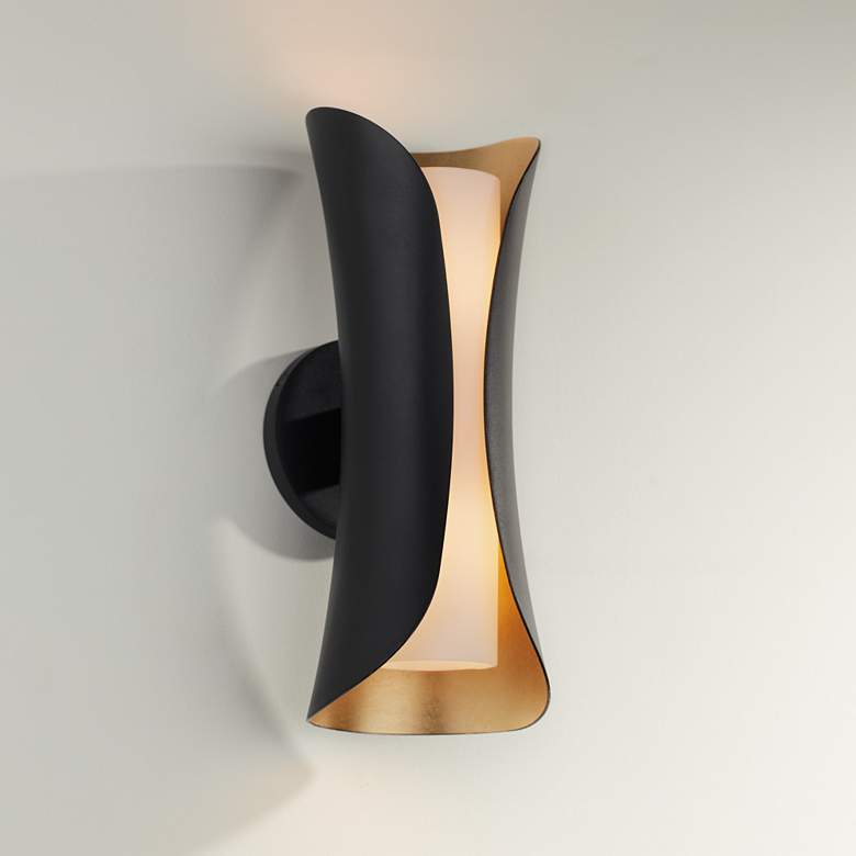 Image 1 Mitzi Josie 13 1/2 inch High Gold Leaf and Black Modern Wall Sconce