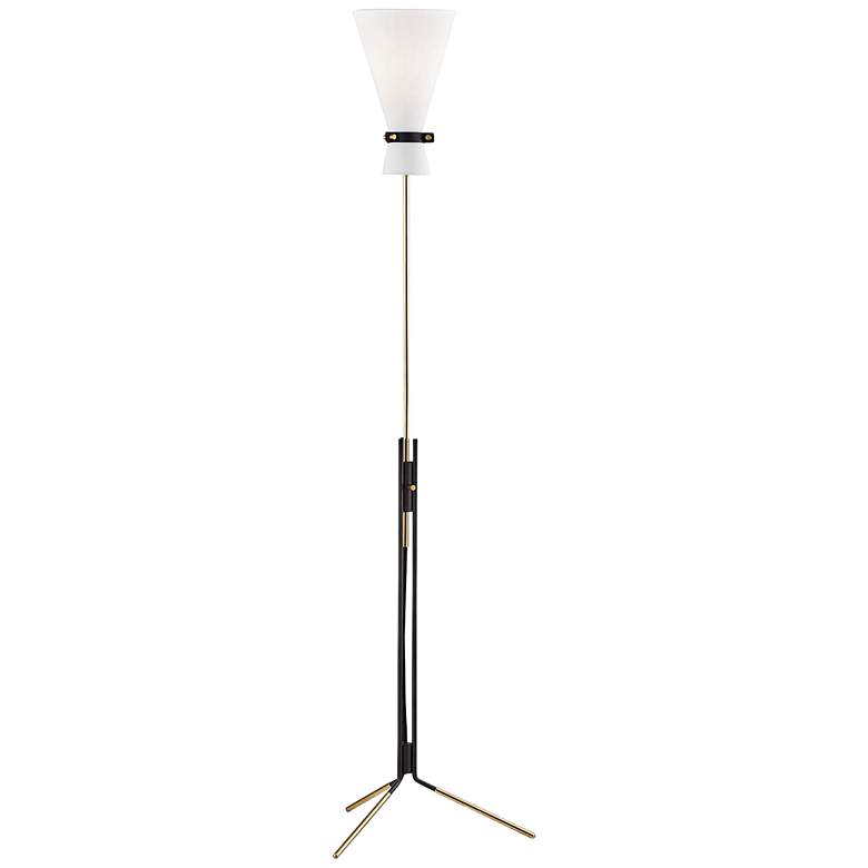 Image 1 Mitzi Julia Aged Brass and Black Tripod Torchiere Floor Lamp