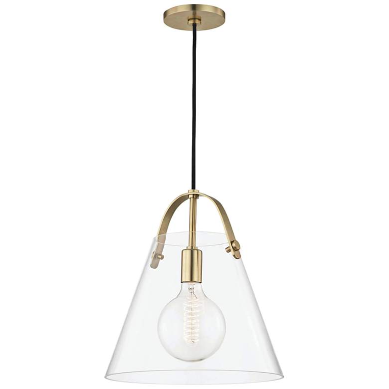 Image 2 Mitzi Karin 12 3/4" Wide Aged Brass and Clear Glass Cone Pendant Light