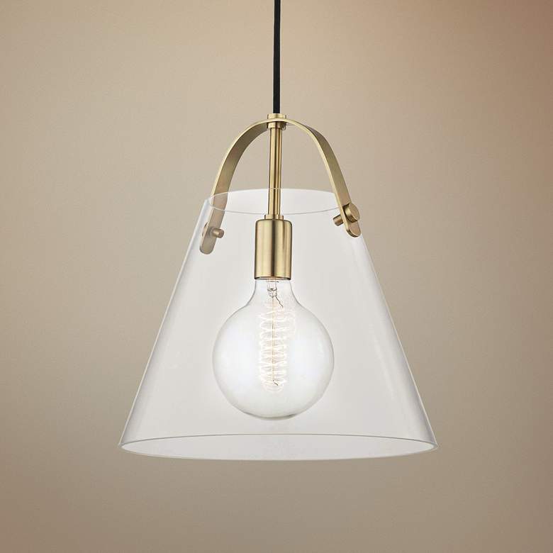 Image 1 Mitzi Karin 12 3/4" Wide Aged Brass and Clear Glass Cone Pendant Light