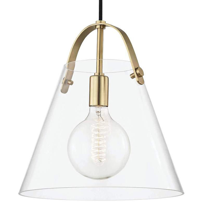 Image 3 Mitzi Karin 12 3/4 inch Wide Aged Brass and Clear Glass Cone Pendant Light more views