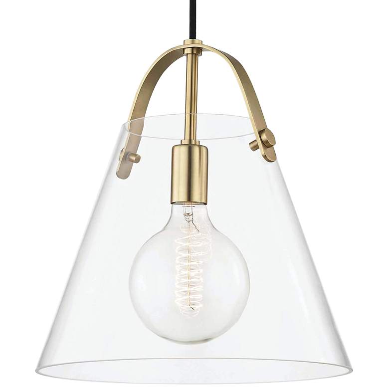 Image 3 Mitzi Karin 12 3/4" Wide Aged Brass and Clear Glass Cone Pendant Light more views