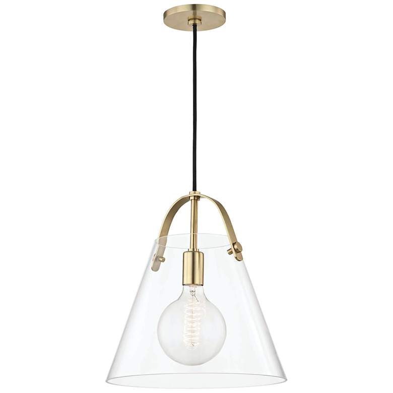 Image 5 Mitzi Karin 12 3/4 inch Wide Aged Brass and Clear Glass Cone Pendant Light more views