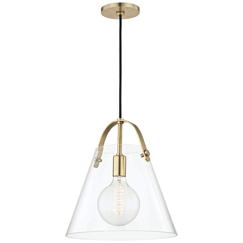 Image 5 Mitzi Karin 12 3/4" Wide Aged Brass and Clear Glass Cone Pendant Light more views