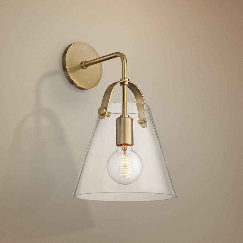 Image 1 Mitzi Karin 15 1/4" High Aged Brass Wall Sconce