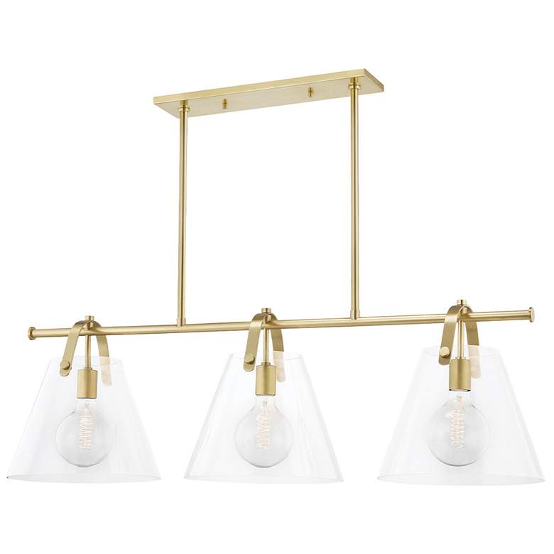 Image 1 Mitzi Karin 44 inch Wide Aged Brass 3-Light Island Pendant