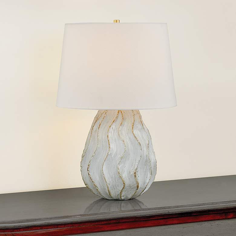 Image 1 Mitzi Karla Table Lamp 14.25" in Aged Brass and Ceramic Sea Salt
