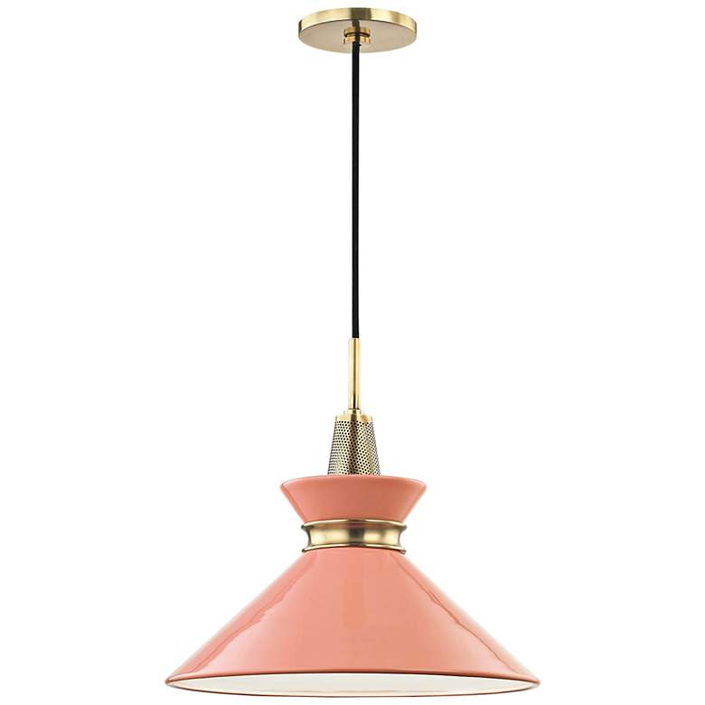 Image 2 Mitzi Kiki 14" Wide Aged Brass Pendant Light w/ Pink Shade